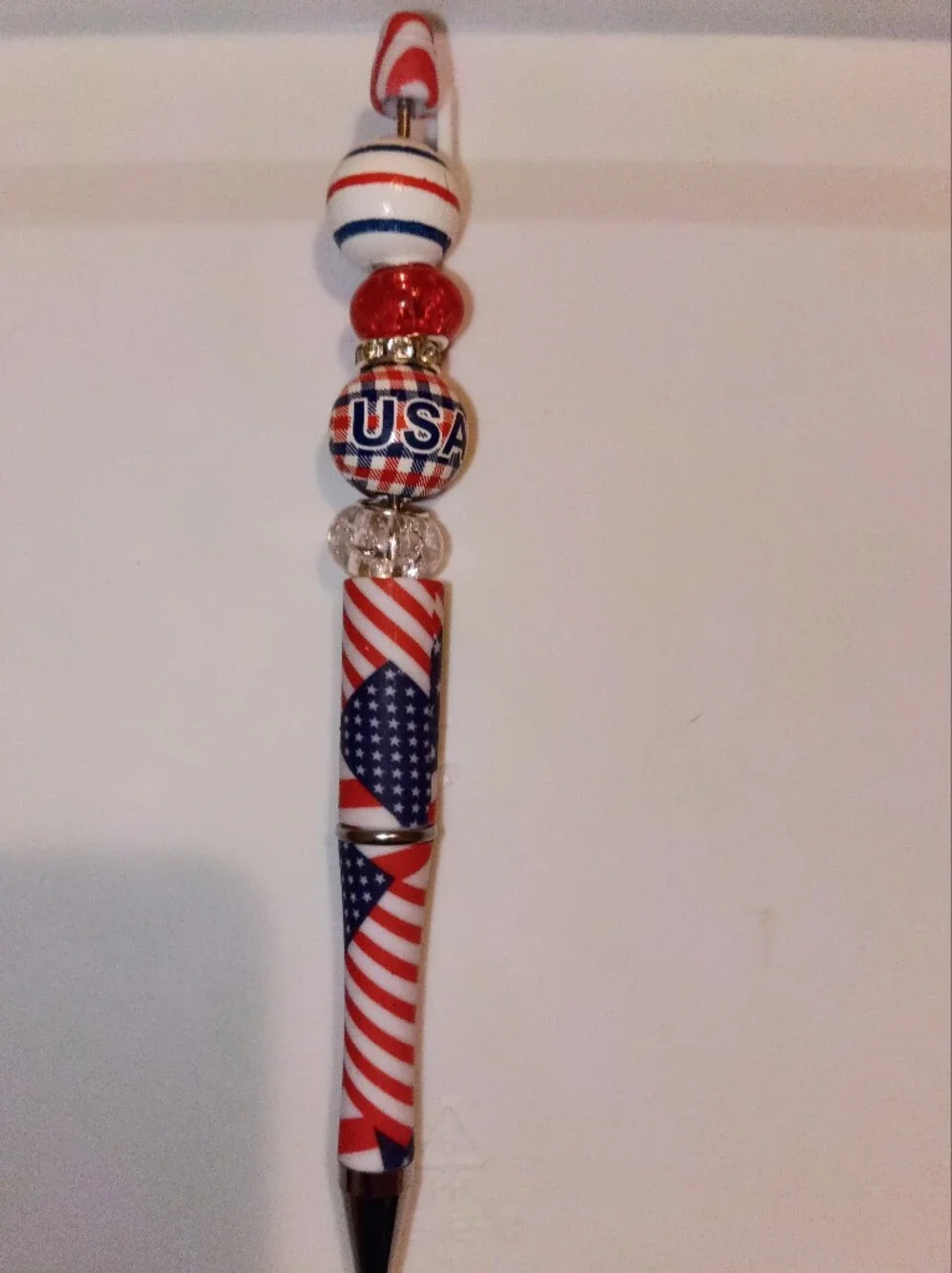 Patriotic USA Beaded Charm Bead Pen- Red, White & Blue